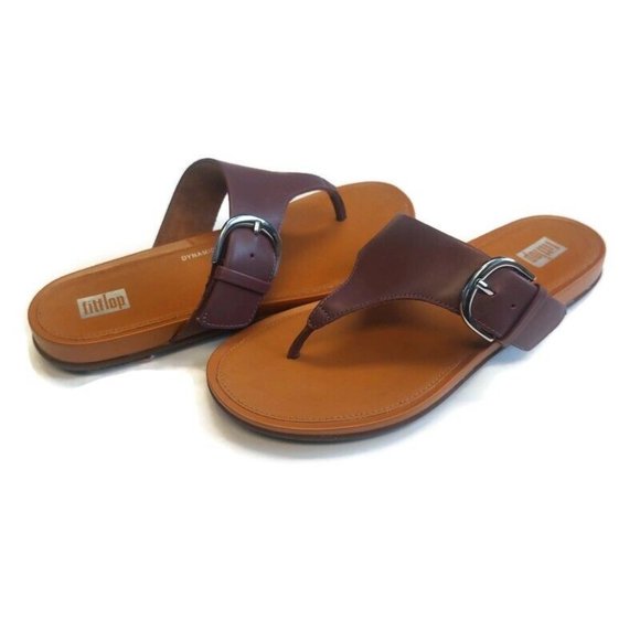 Fit Flop Graccie Womens Size 6 Slip On Toe Post Leather Sandals Eggplant Purple - Picture 9 of 9